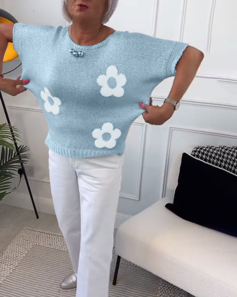 Ντάιζι | Λεπτοπλέκτο πουλόβερ με λουλουδάτο σχέδιο