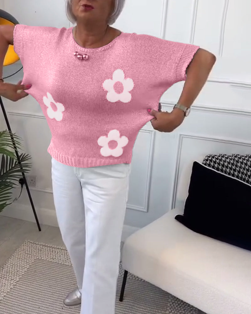 Ντάιζι | Λεπτοπλέκτο πουλόβερ με λουλουδάτο σχέδιο