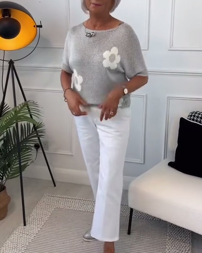 Ντάιζι | Λεπτοπλέκτο πουλόβερ με λουλουδάτο σχέδιο