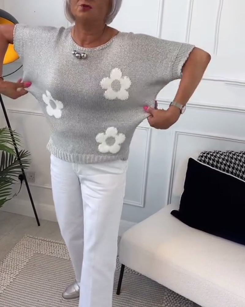 Ντάιζι | Λεπτοπλέκτο πουλόβερ με λουλουδάτο σχέδιο