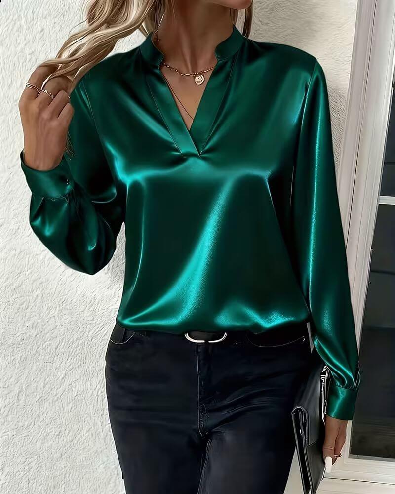 Joda | Κομψό τοπ με V-λαιμό και μακριά μανίκια