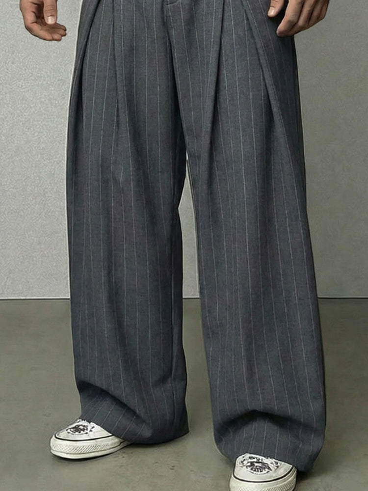 Μωυσής | Βασικό ριγέ παντελόνι με φαρδιές πιέτες