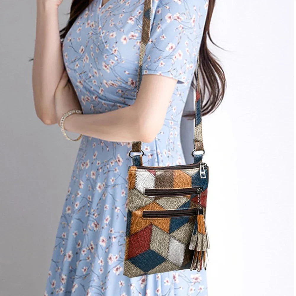 Κριθάρι | Δερμάτινη Τσάντα με Μοτίβο Πλακιδίων