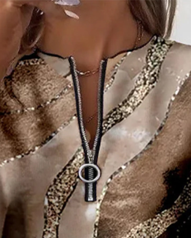 Lera | Φούτερ με μισό φερμουάρ και vintage εκτύπωση