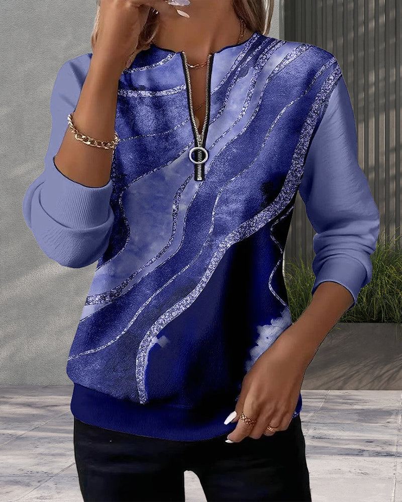 Lera | Φούτερ με μισό φερμουάρ και vintage εκτύπωση