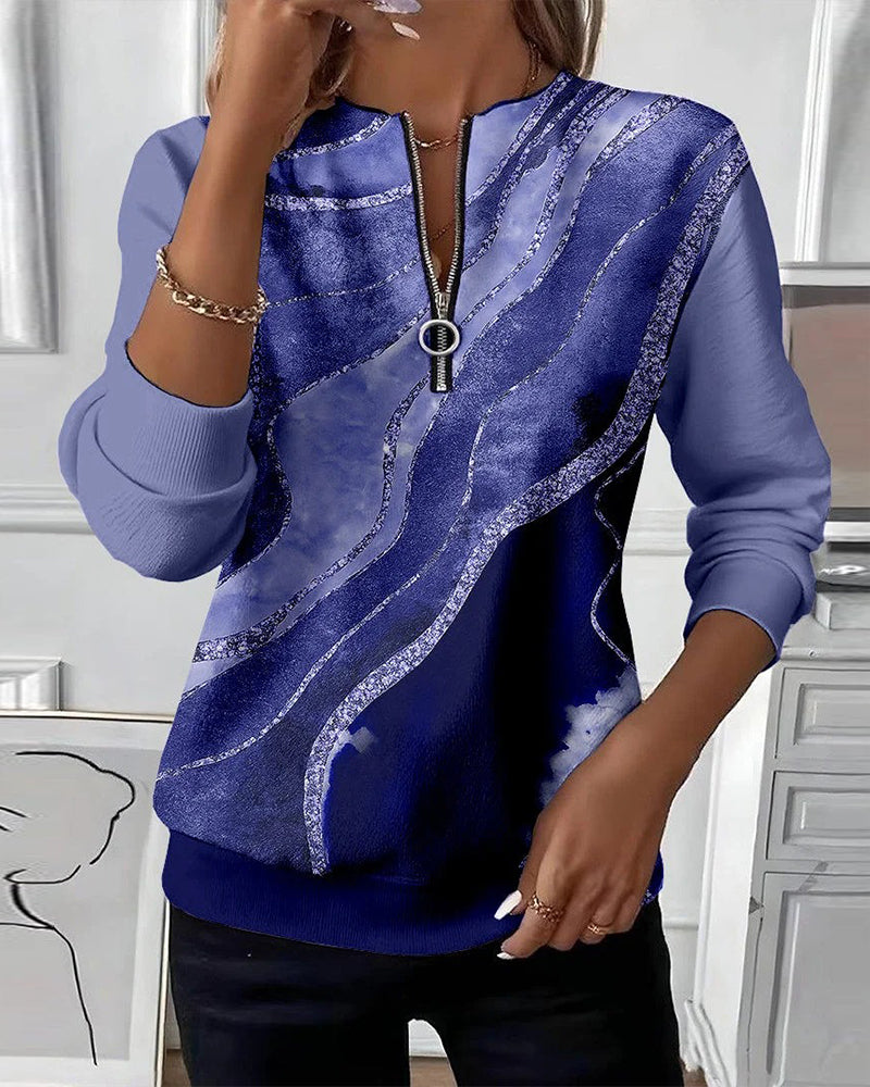 Lera | Φούτερ με μισό φερμουάρ και vintage εκτύπωση