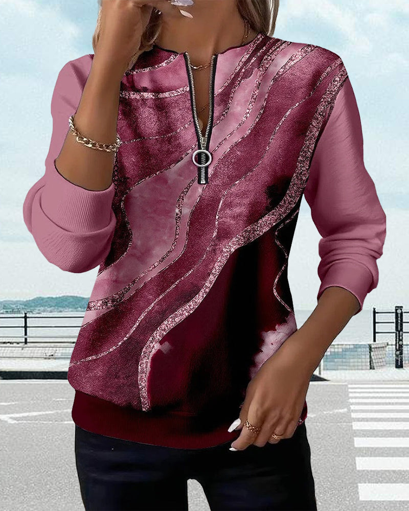 Lera | Φούτερ με μισό φερμουάρ και vintage εκτύπωση