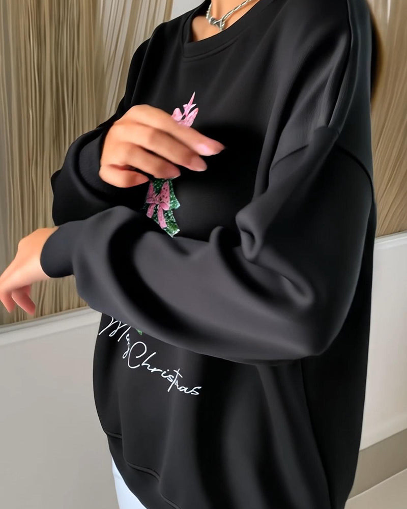 Carley | Φούτερ με στρογγυλή λαιμόκοψη και μακριά μανίκια με χριστουγεννιάτικο σχέδιο