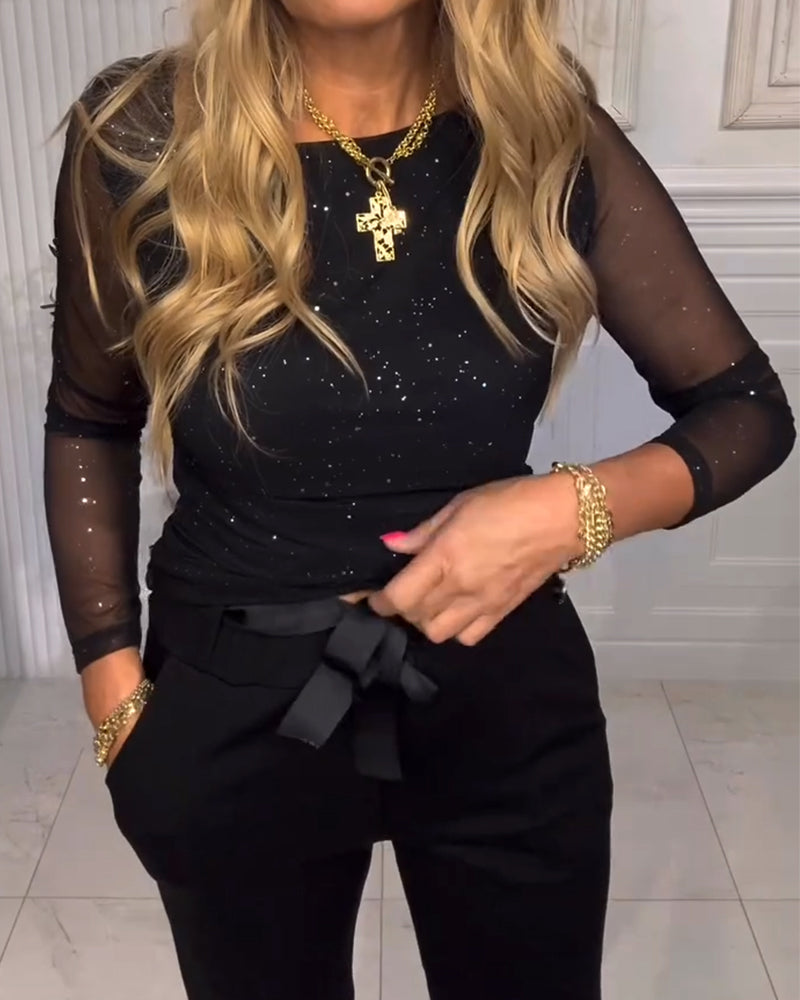 Genta | Τοπ με μακριά μανίκια, παγιέτες και πατσαβούρα