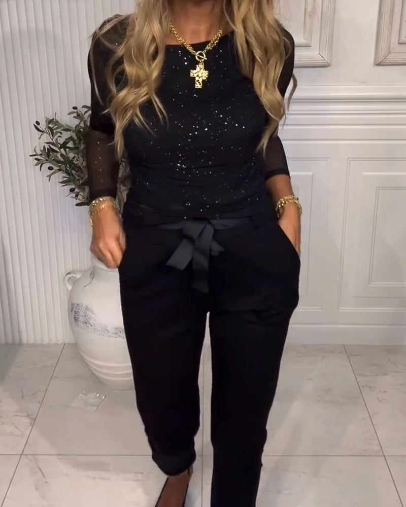 Genta | Τοπ με μακριά μανίκια, παγιέτες και πατσαβούρα